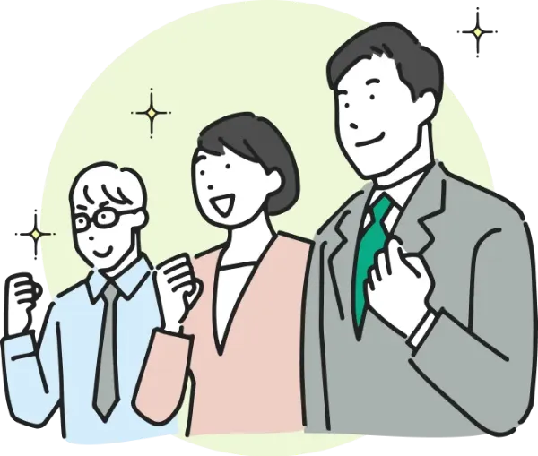 カラフルボックスの活用によってやる気がみなぎっている社員たちのイラスト